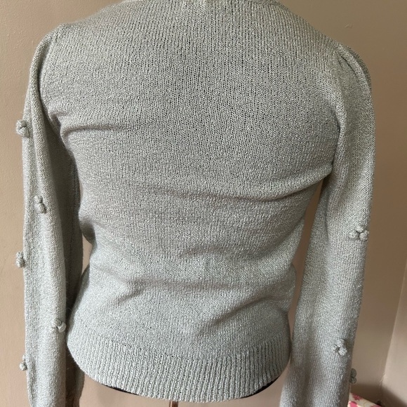 MINE Sweater Womens M Gray Speckled Pom Poms Pullover - Picture 4 of 8